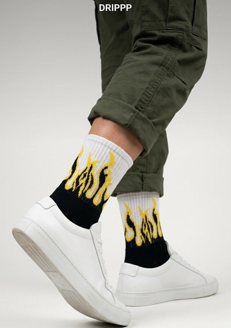 7 Pack Fire Flame Crew Socks | Aesthetic Streetwear Socks Combo | Soft Cotton Daily Wear