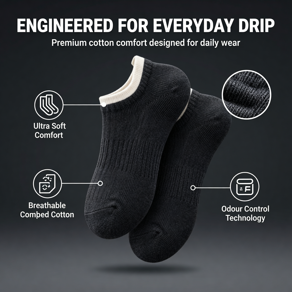 Men & Women Ankle Socks Pack of 8 | Breathable Cotton Low Cut Socks | Everyday Comfort Drippp Socks