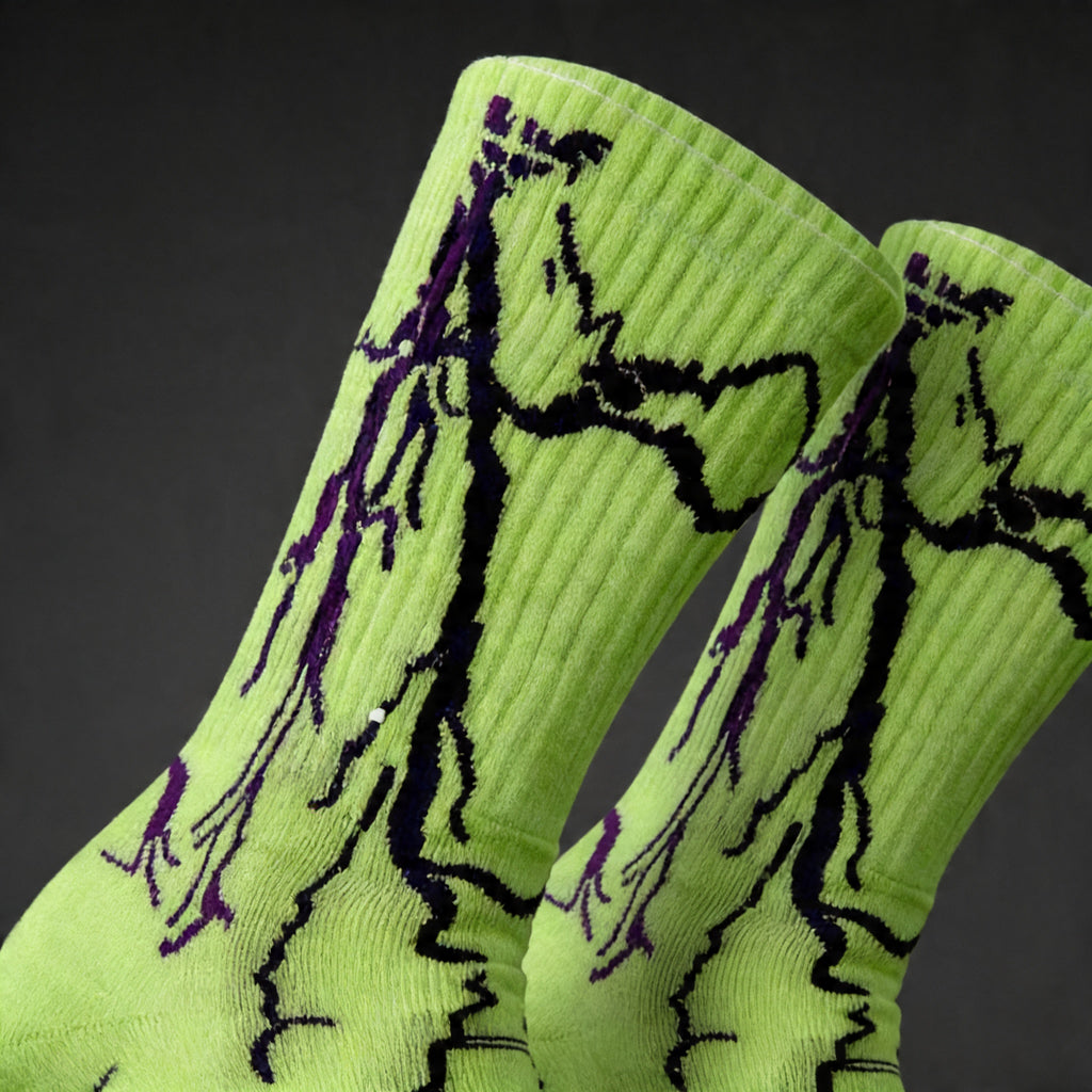 DRIPPP Thunder Crew Socks (Single Pair) | Lightning Design Aesthetic Socks Pack of 2 | Premium Cotton Streetwear Socks