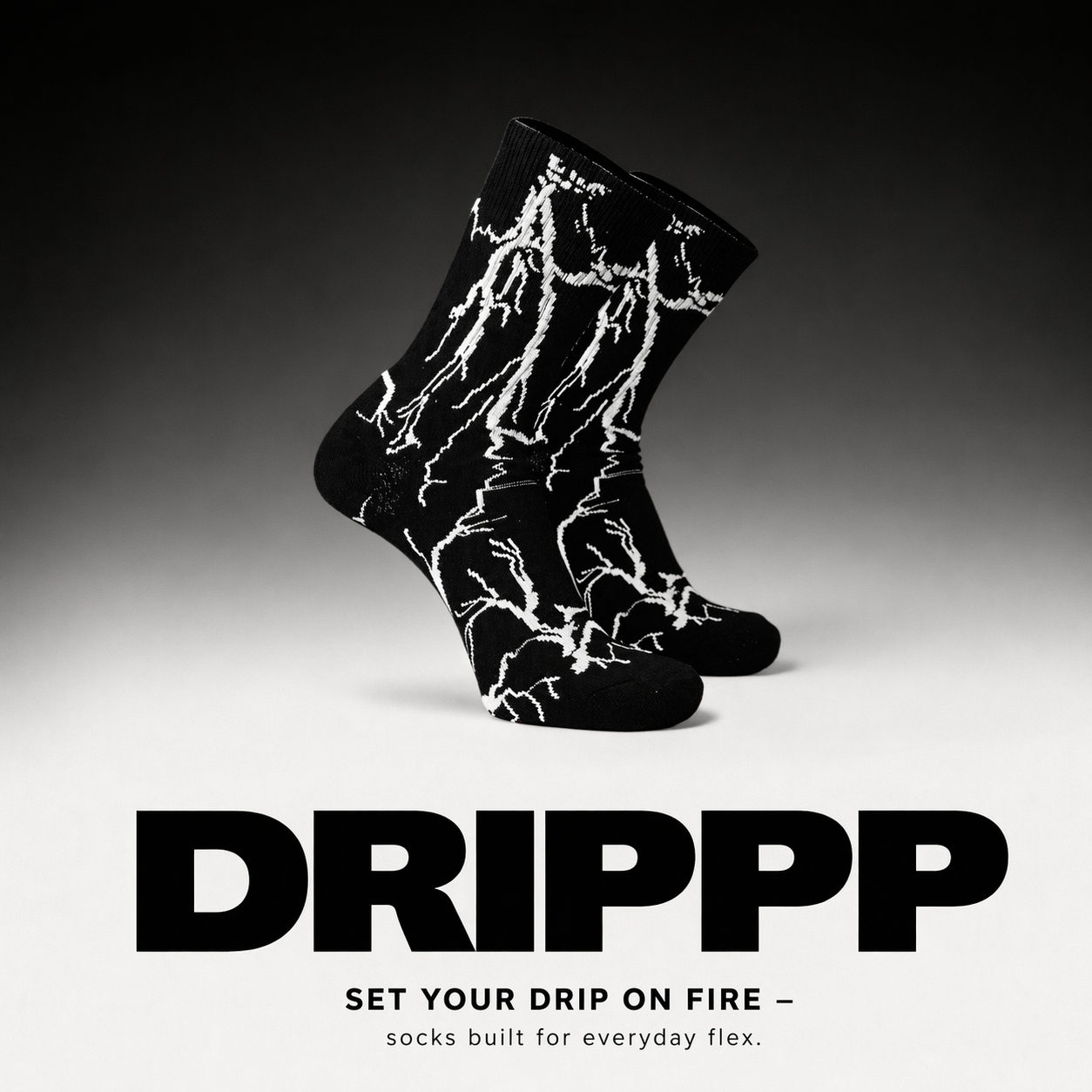 DRIPPP Thunder Crew Socks (Single Pair) | Lightning Design Aesthetic Socks | Premium Cotton Streetwear Socks