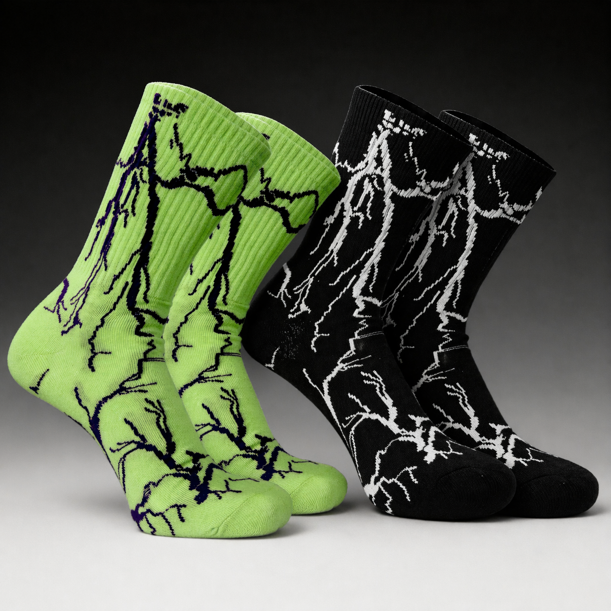 DRIPPP Thunder Crew Socks (Single Pair) | Lightning Design Aesthetic Socks Pack of 2 | Premium Cotton Streetwear Socks