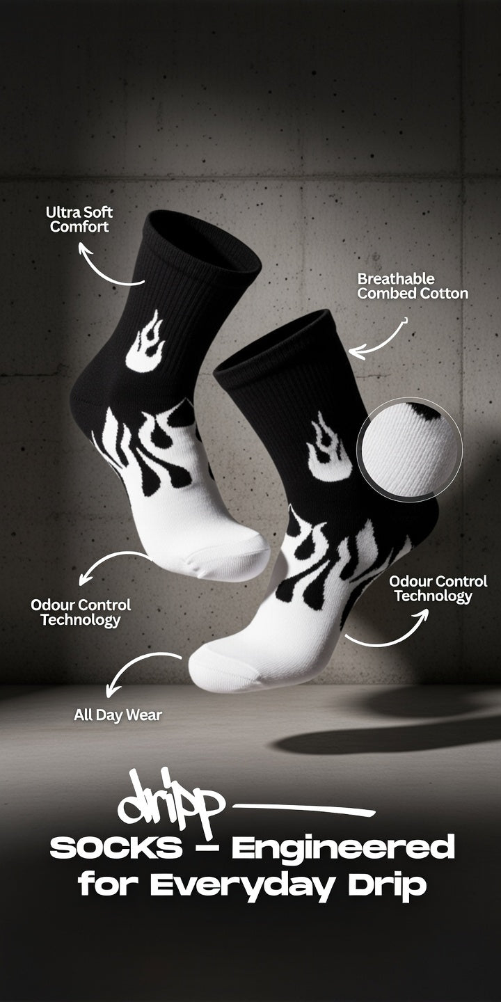 Flame Crew Socks for Men & Women 🔥 | Premium Cotton Streetwear | Drippp