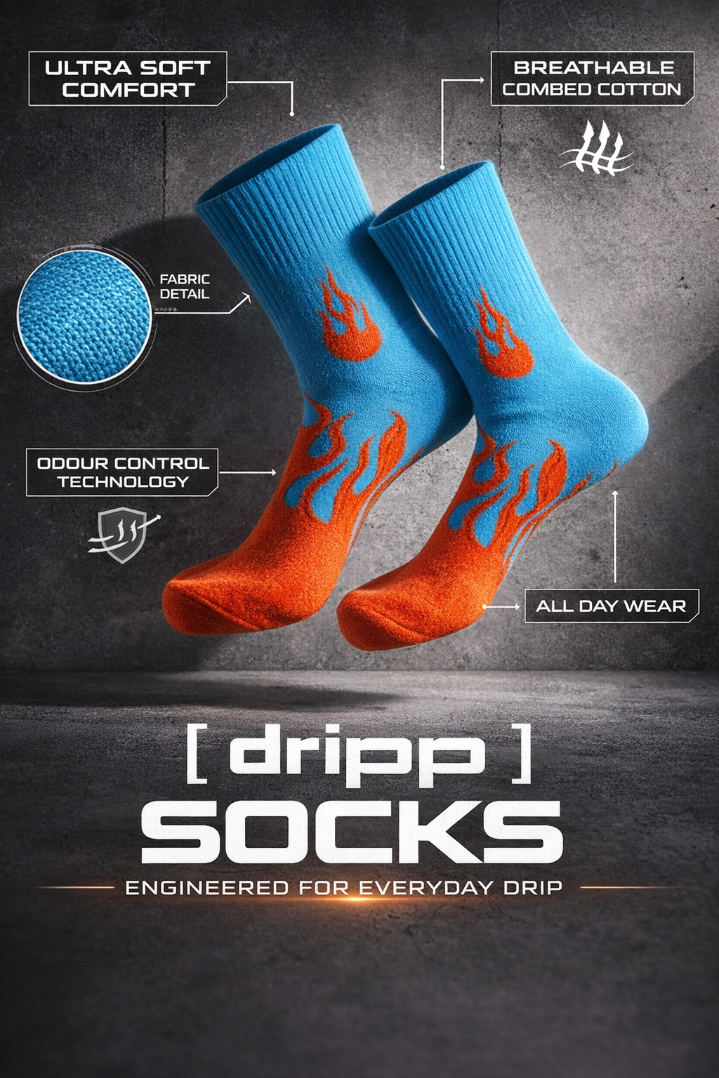 Flame Crew Socks for Men & Women 🔥 | Premium Cotton Streetwear | Drippp