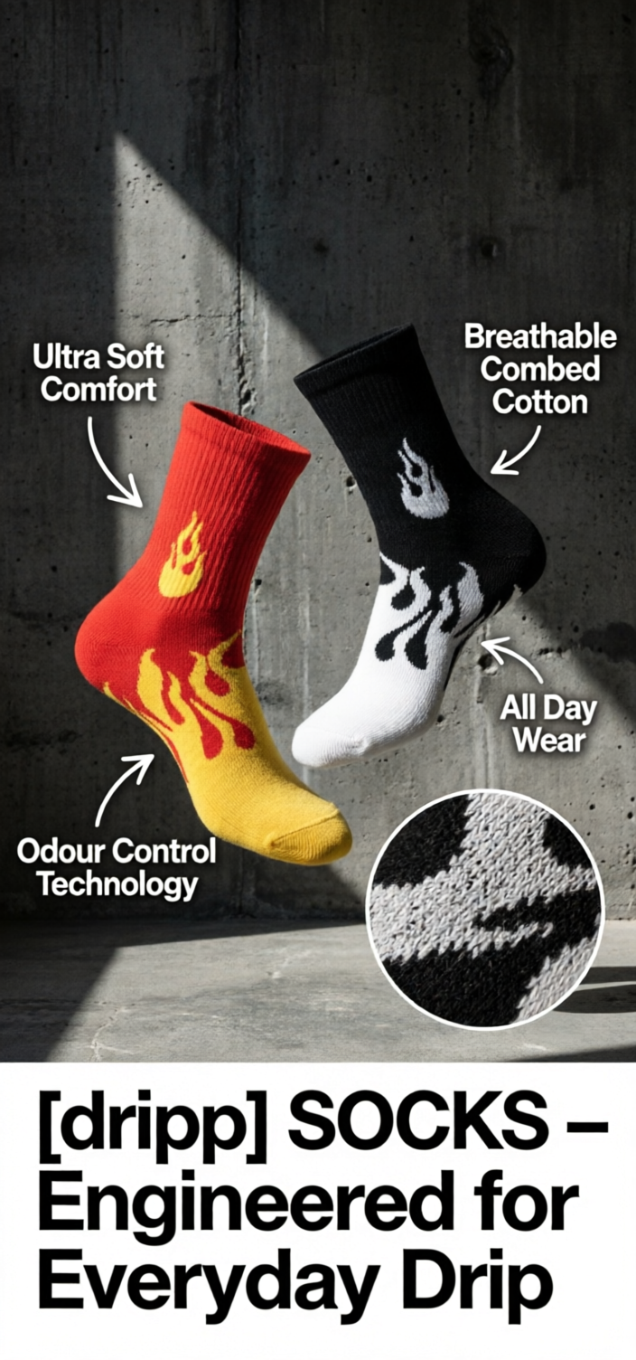 Flame Crew Socks for Men & Women 🔥 | Premium Cotton Streetwear | Drippp