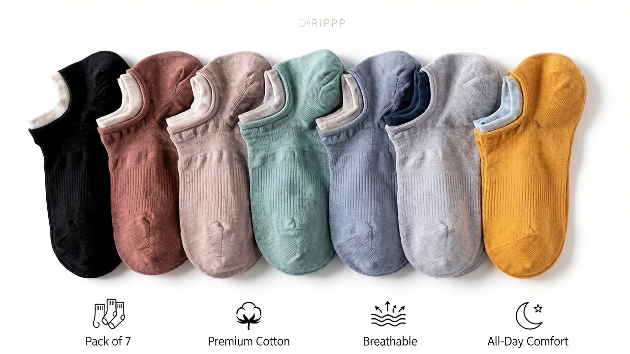 Men & Women Ankle Socks Pack of 8 | Breathable Cotton Low Cut Socks | Everyday Comfort Drippp Socks
