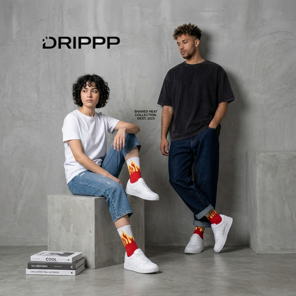 7 Pack Fire Flame Crew Socks | Aesthetic Streetwear Socks Combo | Soft Cotton Daily Wear