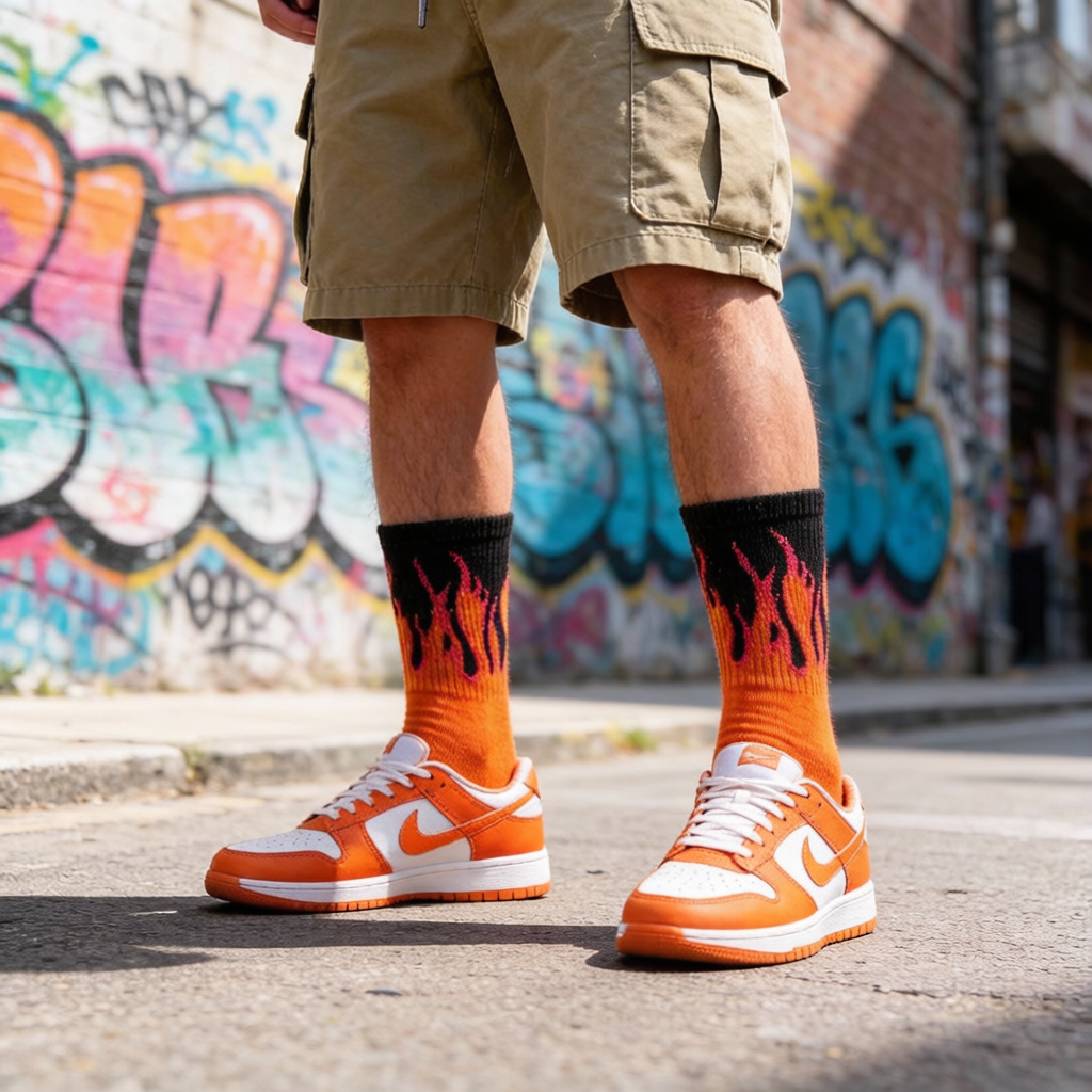7 Pack Fire Flame Crew Socks | Aesthetic Streetwear Socks Combo | Soft Cotton Daily Wear
