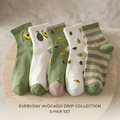 Avocado Aesthetic Socks Pack of 5 | Cute Cotton Crew Socks | Soft & Breathable Everyday Socks