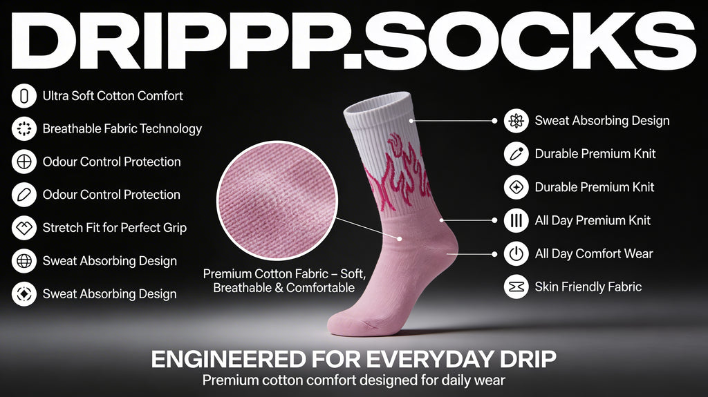 DRIPPP Pink Flame Crew Socks – Premium Cotton Streetwear Socks