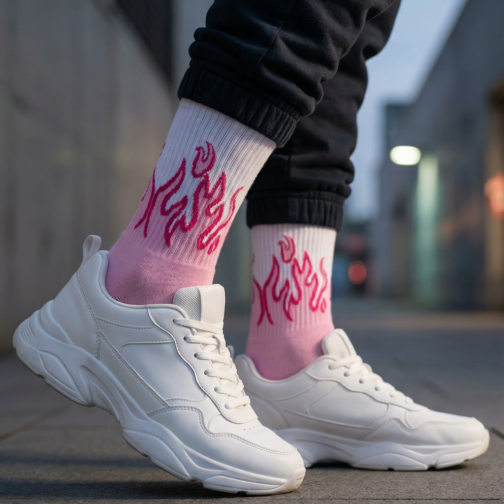 DRIPPP Pink Flame Crew Socks – Premium Cotton Streetwear Socks