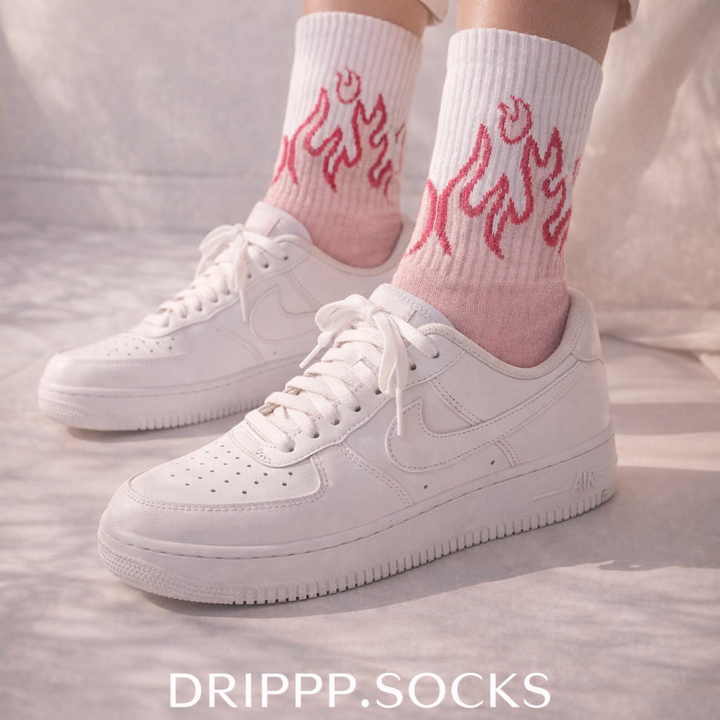 DRIPPP Pink Flame Crew Socks – Premium Cotton Streetwear Socks