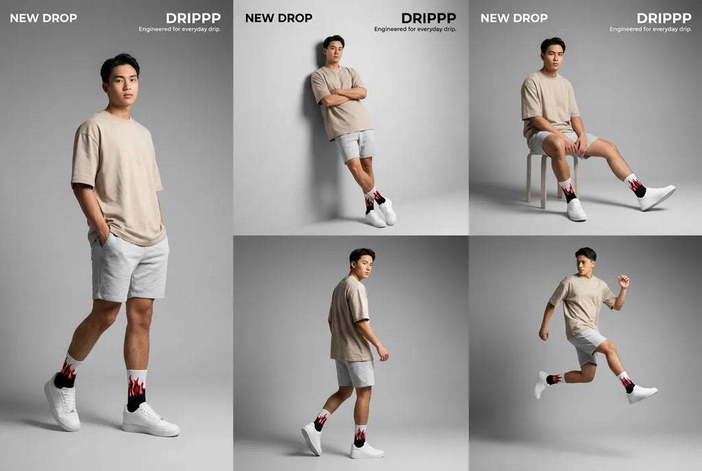 7 Pack Fire Flame Crew Socks | Aesthetic Streetwear Socks Combo | Soft Cotton Daily Wear