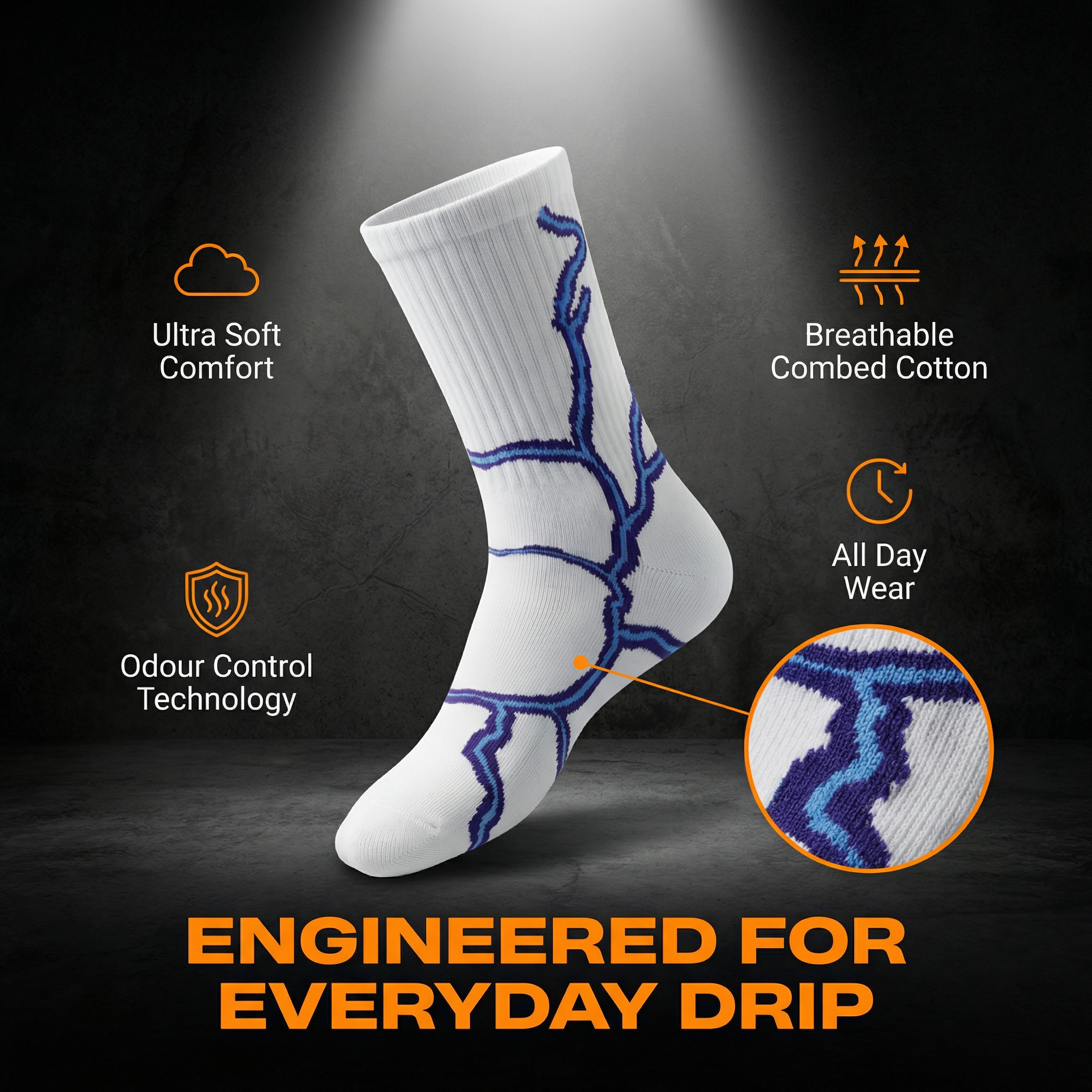 DRIPPP Thunderstrike Socks ⚡ | Premium Streetwear Cotton