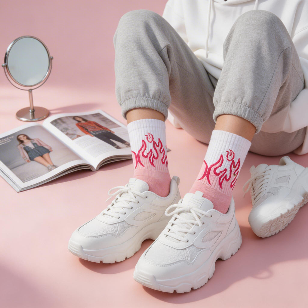DRIPPP Pink Flame Crew Socks – Premium Cotton Streetwear Socks