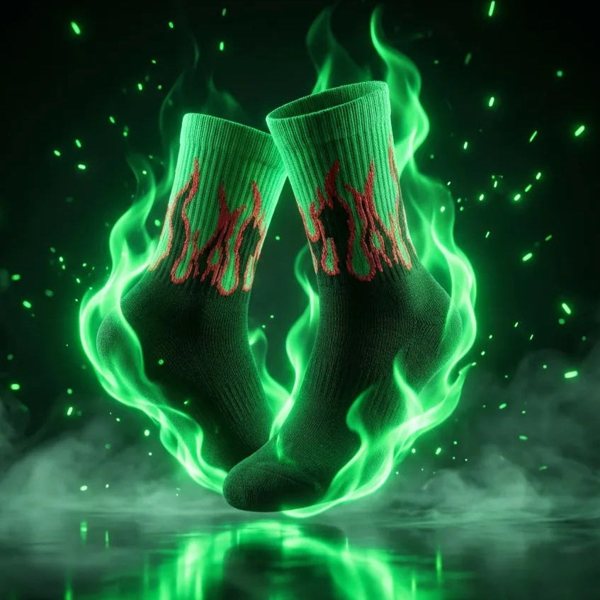 Venom Green Flame Socks