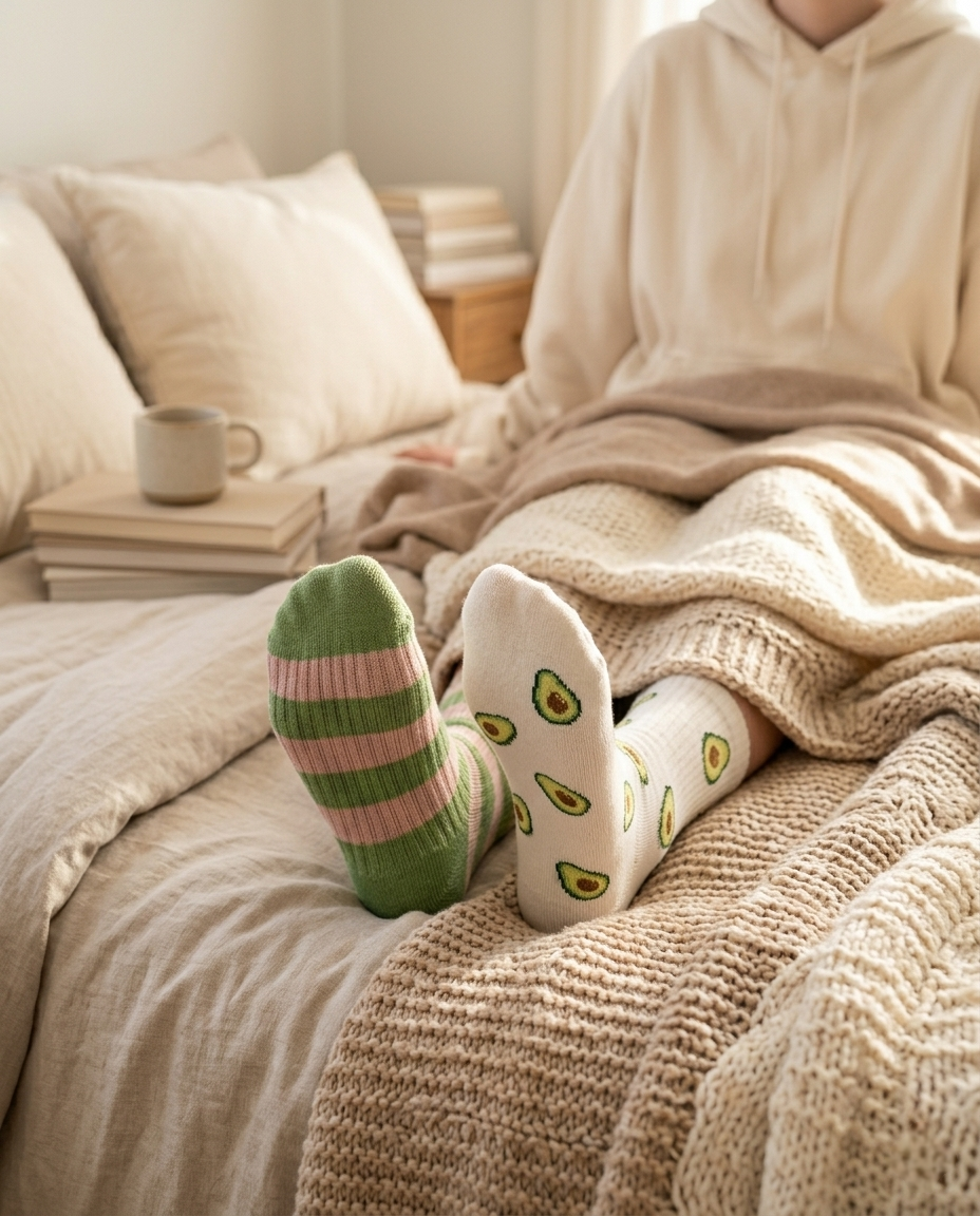 Avocado Aesthetic Socks Pack of 5 | Cute Cotton Crew Socks | Soft & Breathable Everyday Socks